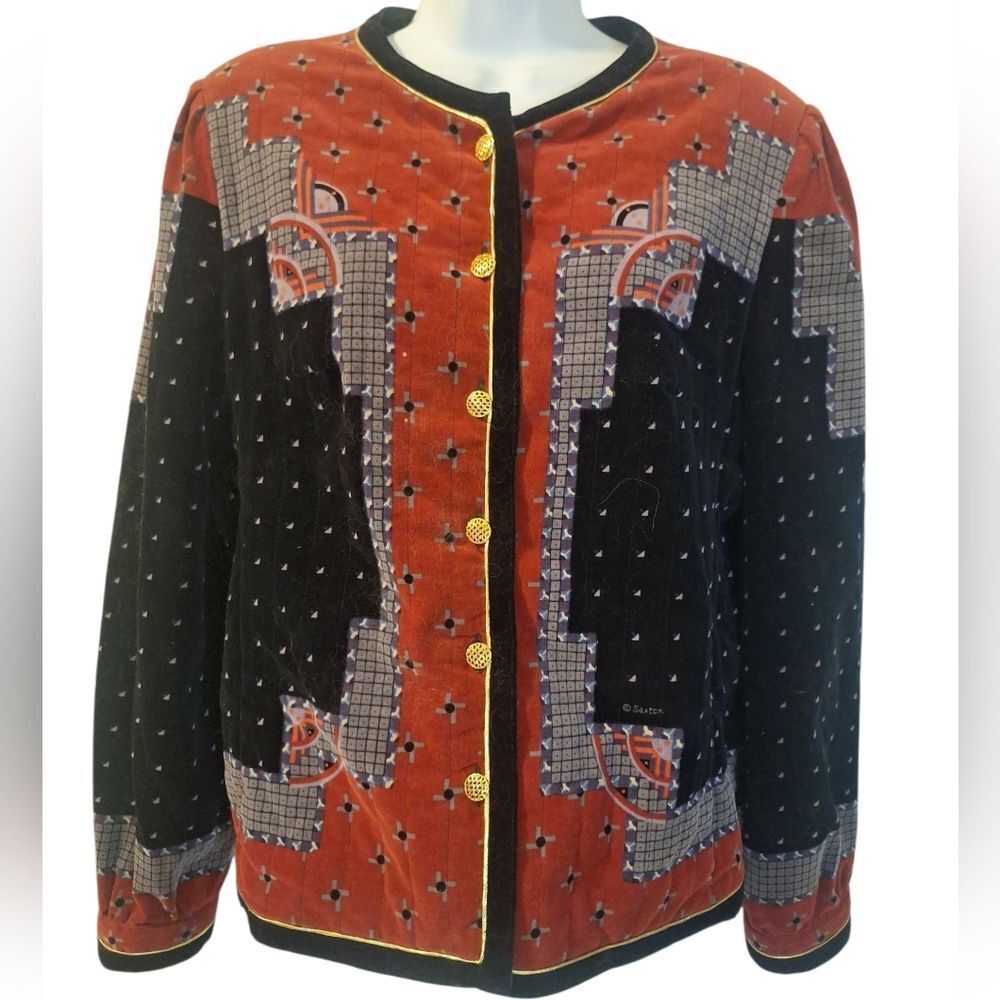 Saxton Hall vintage 80s velour velvet colorful jacket size 14